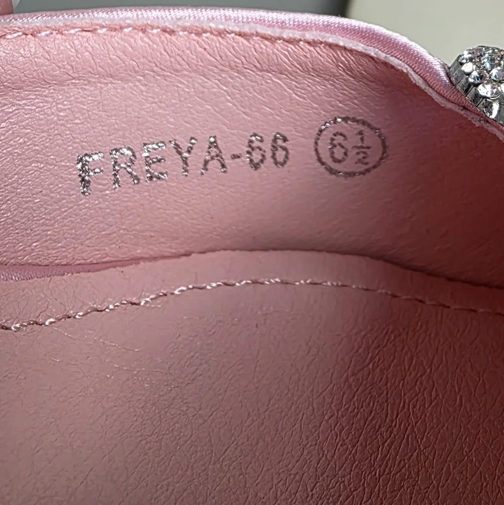 TOP MODA Pink Satin Freya Pointed Toe Sparkly Heart Ankle Strap Heel, Size 6.5